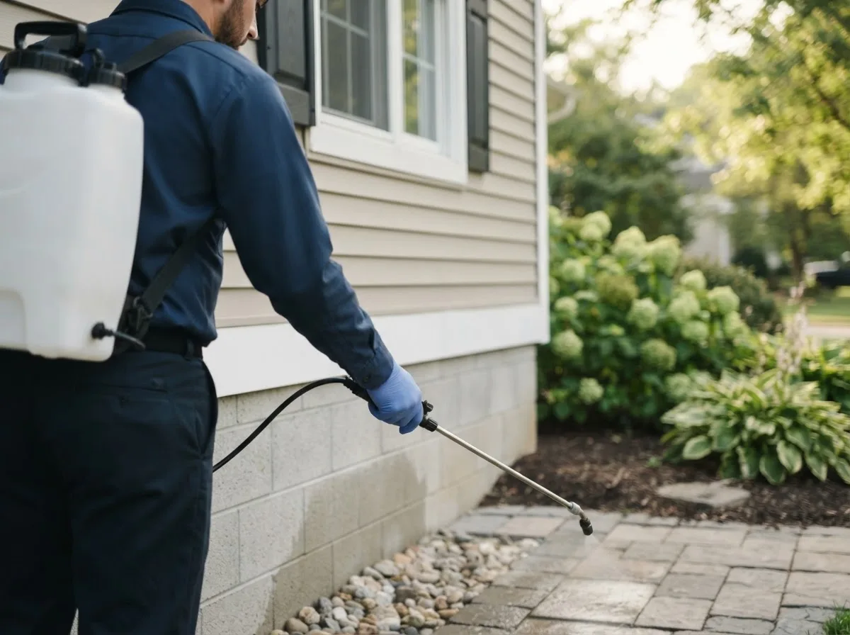 Pest control technician inspecting a home in Red Rock, OK